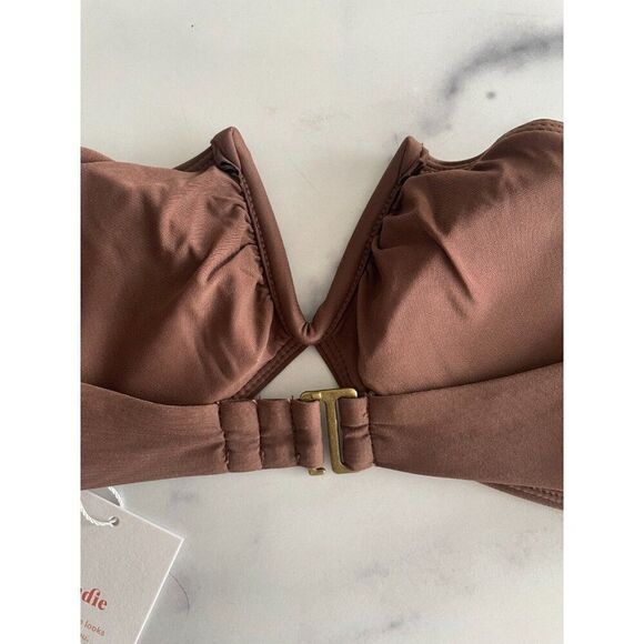 Andie The Scala Swim Bikini Top Bandeau Women's Small Espresso Brown Minimilist - Picture 4 of 9